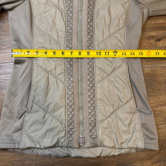 Athleta Rock Ridge Primaloft Quilted Grey taupe SMALL Women's Hooded Jacket - Picture 4 of 11